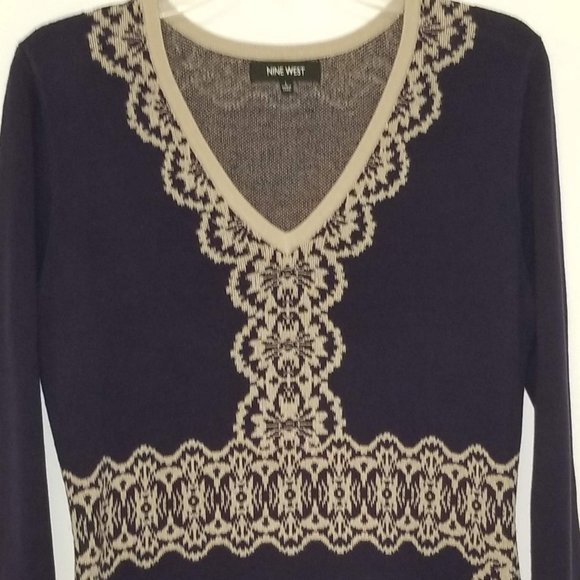 Nine West L Knit Dress Lightweight Purple Beige - Picture 4 of 16